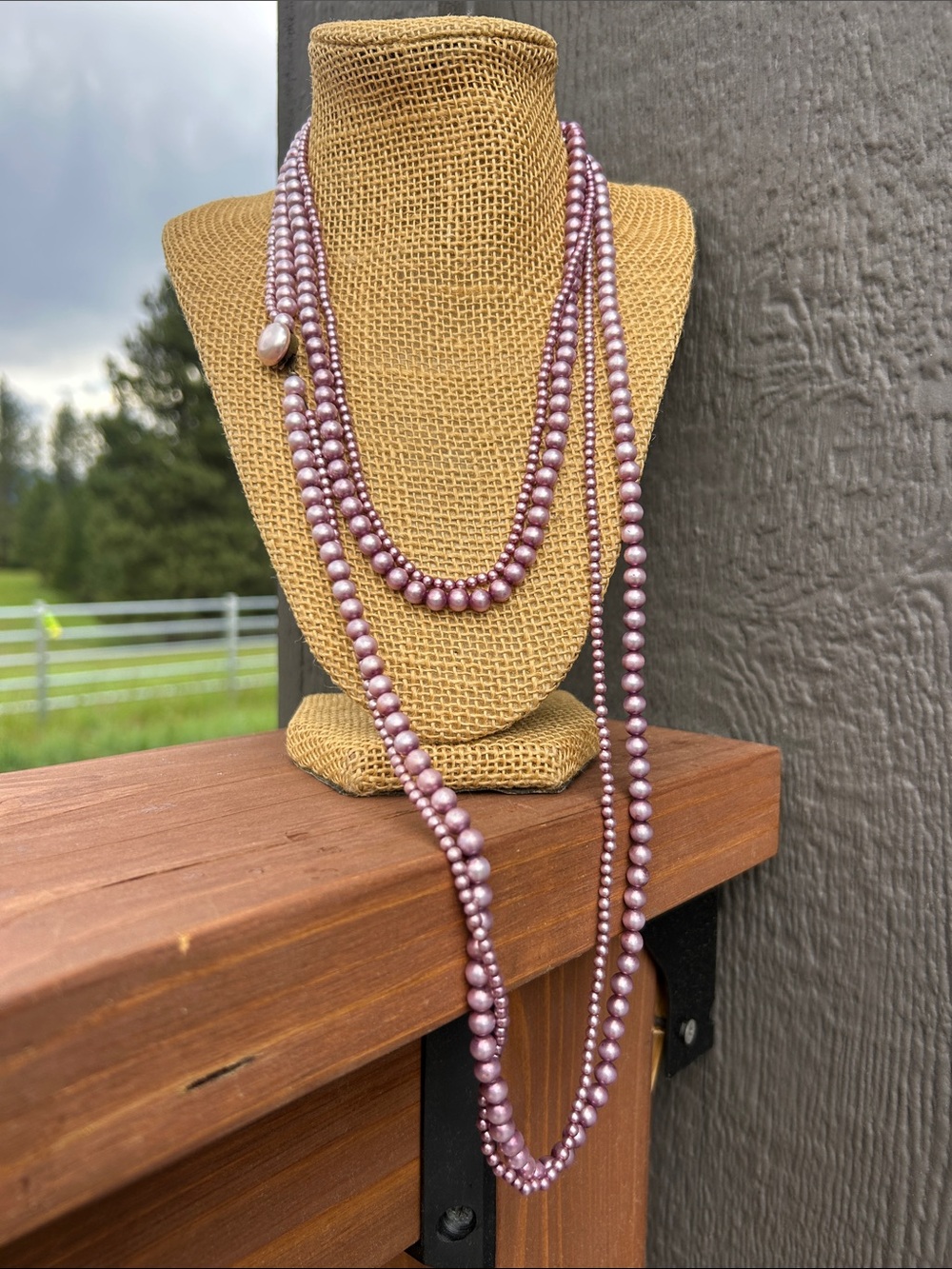 Vintage Lavender Faux Pearl Two Strand Beaded Necklace